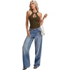 image:imageLYANER Womens Halter Neck Cut Out Y2K Cami Sexy Top Ribbed Knit Sleeveless Slim Fit Crop TopsArmy Green