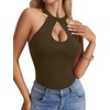 image:imageLYANER Womens Halter Neck Cut Out Y2K Cami Sexy Top Ribbed Knit Sleeveless Slim Fit Crop TopsArmy Green