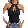 image:imageLYANER Womens Halter Neck Cut Out Y2K Cami Sexy Top Ribbed Knit Sleeveless Slim Fit Crop TopsBlack