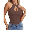 image:imageLYANER Womens Halter Neck Cut Out Y2K Cami Sexy Top Ribbed Knit Sleeveless Slim Fit Crop TopsBrown