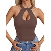 image:imageLYANER Womens Halter Neck Cut Out Y2K Cami Sexy Top Ribbed Knit Sleeveless Slim Fit Crop TopsBrown