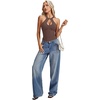 image:imageLYANER Womens Halter Neck Cut Out Y2K Cami Sexy Top Ribbed Knit Sleeveless Slim Fit Crop TopsBrown