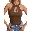 image:imageLYANER Womens Halter Neck Cut Out Y2K Cami Sexy Top Ribbed Knit Sleeveless Slim Fit Crop TopsChestnut Brown