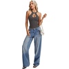image:imageLYANER Womens Halter Neck Cut Out Y2K Cami Sexy Top Ribbed Knit Sleeveless Slim Fit Crop TopsDark Gray