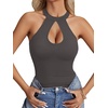 image:imageLYANER Womens Halter Neck Cut Out Y2K Cami Sexy Top Ribbed Knit Sleeveless Slim Fit Crop TopsDark Gray