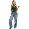 image:imageLYANER Womens Halter Neck Cut Out Y2K Cami Sexy Top Ribbed Knit Sleeveless Slim Fit Crop TopsDrak Green