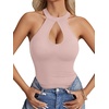 image:imageLYANER Womens Halter Neck Cut Out Y2K Cami Sexy Top Ribbed Knit Sleeveless Slim Fit Crop TopsDusty Pink