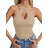 image:imageLYANER Womens Halter Neck Cut Out Y2K Cami Sexy Top Ribbed Knit Sleeveless Slim Fit Crop TopsKhaki