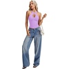 image:imageLYANER Womens Halter Neck Cut Out Y2K Cami Sexy Top Ribbed Knit Sleeveless Slim Fit Crop TopsLight Purple