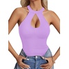image:imageLYANER Womens Halter Neck Cut Out Y2K Cami Sexy Top Ribbed Knit Sleeveless Slim Fit Crop TopsLight Purple