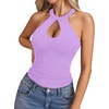 image:imageLYANER Womens Halter Neck Cut Out Y2K Cami Sexy Top Ribbed Knit Sleeveless Slim Fit Crop TopsLight Purple