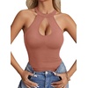 image:imageLYANER Womens Halter Neck Cut Out Y2K Cami Sexy Top Ribbed Knit Sleeveless Slim Fit Crop TopsRed Bean Paste Pink