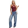 image:imageLYANER Womens Halter Neck Cut Out Y2K Cami Sexy Top Ribbed Knit Sleeveless Slim Fit Crop TopsWine Red