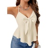 image:imageLYANER Womens Halter V Neck Peplum Cami Tie Knot Front Ruffle Sleeveless Going Out Slim Fit TopsBeige