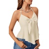 image:imageLYANER Womens Halter V Neck Peplum Cami Tie Knot Front Ruffle Sleeveless Going Out Slim Fit TopsBeige