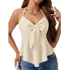 image:imageLYANER Womens Halter V Neck Peplum Cami Tie Knot Front Ruffle Sleeveless Going Out Slim Fit TopsBeige