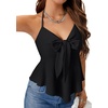 image:imageLYANER Womens Halter V Neck Peplum Cami Tie Knot Front Ruffle Sleeveless Going Out Slim Fit TopsBlack