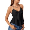 image:imageLYANER Womens Halter V Neck Peplum Cami Tie Knot Front Ruffle Sleeveless Going Out Slim Fit TopsBlack