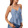 image:imageLYANER Womens Halter V Neck Peplum Cami Tie Knot Front Ruffle Sleeveless Going Out Slim Fit TopsHaze Blue