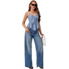 image:imageLYANER Womens Halter V Neck Peplum Cami Tie Knot Front Ruffle Sleeveless Going Out Slim Fit TopsHaze Blue