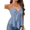 image:imageLYANER Womens Halter V Neck Peplum Cami Tie Knot Front Ruffle Sleeveless Going Out Slim Fit TopsHaze Blue