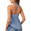 image:imageLYANER Womens Halter V Neck Peplum Cami Tie Knot Front Ruffle Sleeveless Going Out Slim Fit TopsHaze Blue