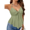 image:imageLYANER Womens Halter V Neck Peplum Cami Tie Knot Front Ruffle Sleeveless Going Out Slim Fit TopsLight Army Green