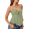 image:imageLYANER Womens Halter V Neck Peplum Cami Tie Knot Front Ruffle Sleeveless Going Out Slim Fit TopsLight Army Green