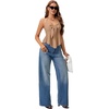 image:imageLYANER Womens Halter V Neck Peplum Cami Tie Knot Front Ruffle Sleeveless Going Out Slim Fit TopsLight Khaki