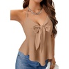 image:imageLYANER Womens Halter V Neck Peplum Cami Tie Knot Front Ruffle Sleeveless Going Out Slim Fit TopsLight Khaki