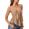 image:imageLYANER Womens Halter V Neck Peplum Cami Tie Knot Front Ruffle Sleeveless Going Out Slim Fit TopsLight Khaki