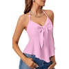 image:imageLYANER Womens Halter V Neck Peplum Cami Tie Knot Front Ruffle Sleeveless Going Out Slim Fit TopsLight Pink