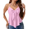 image:imageLYANER Womens Halter V Neck Peplum Cami Tie Knot Front Ruffle Sleeveless Going Out Slim Fit TopsLight Pink