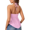 image:imageLYANER Womens Halter V Neck Peplum Cami Tie Knot Front Ruffle Sleeveless Going Out Slim Fit TopsLight Pink