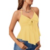 image:imageLYANER Womens Halter V Neck Peplum Cami Tie Knot Front Ruffle Sleeveless Going Out Slim Fit TopsLight Yellow