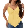 image:imageLYANER Womens Halter V Neck Peplum Cami Tie Knot Front Ruffle Sleeveless Going Out Slim Fit TopsLight Yellow
