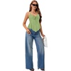 image:imageLYANER Womens Halter V Neck Peplum Cami Tie Knot Front Ruffle Sleeveless Going Out Slim Fit TopsPea Green