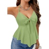 image:imageLYANER Womens Halter V Neck Peplum Cami Tie Knot Front Ruffle Sleeveless Going Out Slim Fit TopsPea Green