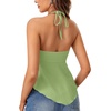 image:imageLYANER Womens Halter V Neck Peplum Cami Tie Knot Front Ruffle Sleeveless Going Out Slim Fit TopsPea Green
