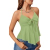image:imageLYANER Womens Halter V Neck Peplum Cami Tie Knot Front Ruffle Sleeveless Going Out Slim Fit TopsPea Green