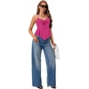 image:imageLYANER Womens Halter V Neck Peplum Cami Tie Knot Front Ruffle Sleeveless Going Out Slim Fit TopsRose Pink