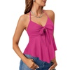 image:imageLYANER Womens Halter V Neck Peplum Cami Tie Knot Front Ruffle Sleeveless Going Out Slim Fit TopsRose Pink