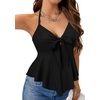 image:imageLYANER Womens Halter V Neck Peplum Cami Tie Knot Front Ruffle Sleeveless Going Out Slim Fit TopsSolid Black