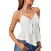image:imageLYANER Womens Halter V Neck Peplum Cami Tie Knot Front Ruffle Sleeveless Going Out Slim Fit TopsWhite