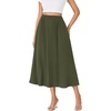 image:imageLYANER Womens High Elastic Waist Pleated Flare A Line Midi Skirt with Pockets Army Green XXLarge