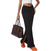 image:imageLYANER Womens High Waist Ruched Split Solid Pencil Long Maxi Skirt with Flap Pockets Black Large