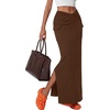 image:imageLYANER Womens High Waisted Bodycon Maxi Skirt Ruched Side Split Pencil Long Skirt with Flap PocketsDark Brown