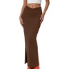 image:imageLYANER Womens High Waisted Bodycon Maxi Skirt Ruched Side Split Pencil Long Skirt with Flap PocketsDark Brown