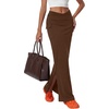 image:imageLYANER Womens High Waisted Bodycon Maxi Skirt Ruched Side Split Pencil Long Skirt with Flap PocketsDark Brown
