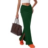 image:imageLYANER Womens High Waisted Bodycon Maxi Skirt Ruched Side Split Pencil Long Skirt with Flap PocketsDark Green